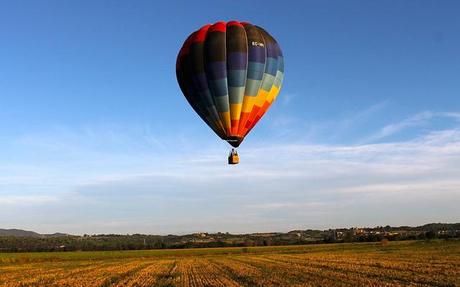 Taking a ride in a thermal airship over Costa Brava, Catalunya, Spain