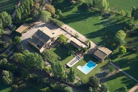 Overlooking a house while hot air ballooning in Costa Brava, Catalunya, Spain.