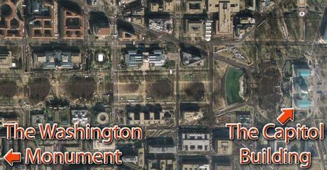 Satellite image of crowds on the National Mall (Jan. 20th, 2009), courtesy: GeoEye for CNN. Satellite images were unavailable for this year's inauguration due to heavy cloud cover.