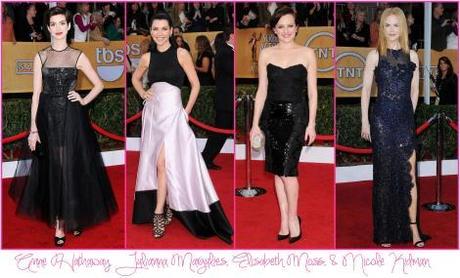 tuesday shoesday at the SAG Screen Actors Awards Anne Hathaway Elisabeth Moss Nicole Kidman Julianna Margulies black dress and shoes