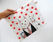 Valentine Clutch, Ipad Sleeve, Gadget case / Cat Family with red hearts - ShebboDesign Valentine Clutch, Ipad Sleeve, Gadget case / Cat Family with red hearts - ShebboDesign