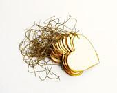 Set of 30 Ecru Hearts Paper Tags, Hand-Cut and Painted in Gold - danver Set of 30 Ecru Hearts Paper Tags, Hand-Cut and Painted in Gold - danver