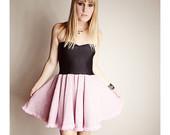 Pink Gray BABY DOLL Top Handmade Shirt Purple BOW 80s Ruffle - lynnsrags Pink Gray BABY DOLL Top Handmade Shirt Purple BOW 80s Ruffle - lynnsrags