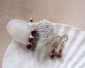 Heart with Aubergine Pearls, Sea Glass and Shell - SeasAndSeasons Heart with Aubergine Pearls, Sea Glass and Shell - SeasAndSeasons