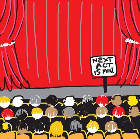 Draw Something app image for word AUDIENCE showing crowd sitting in theater looking at stage curtain waiting for next act to begin