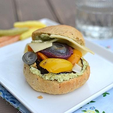 Roasted Vegetable Sandwich with Homemade Cheesy Burger Buns