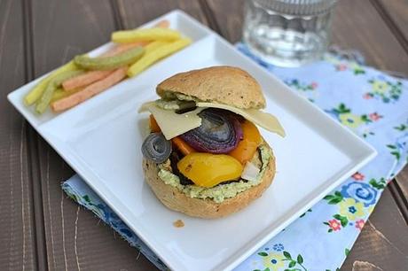 Roasted Vegetable Sandwich with Homemade Cheesy Burger Buns