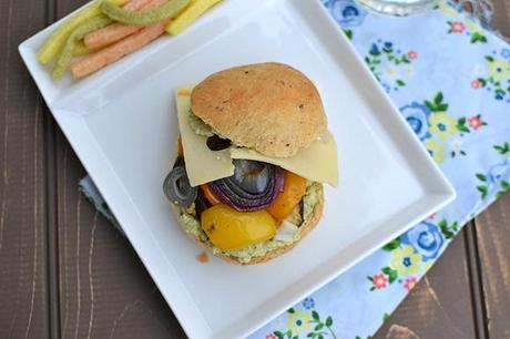 Roasted Vegetable Sandwich with Homemade Cheesy Burger Buns