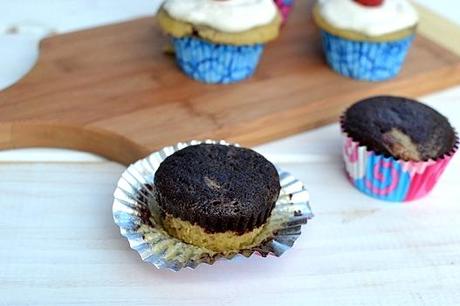 Eggless Chocolate Vanilla Cupcakes with Mocha frosting