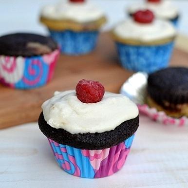 Eggless Chocolate Vanilla Cupcakes with Mocha frosting
