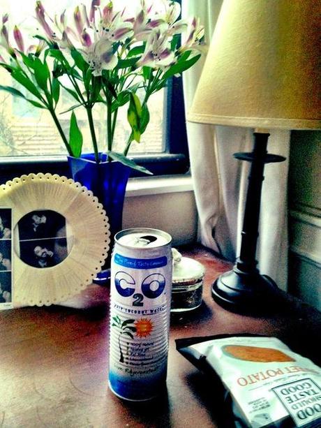 This might be the dumbest post I’ve ever written, but I wanted to share this coconut water brand, C2O. Most bottled coconut water tastes like sh*t to me, but this tastes delicious. It’s from the health food store. I bet you’ve already heard of it. Anyway, if you’ve tried coconut water before, and you thought it was nasty, you might want to try this kind. It’s very hydrating. Those Food Should Taste Good sweet potato chips are also quite tasty — I already ate four bags today, and the night’s still young…