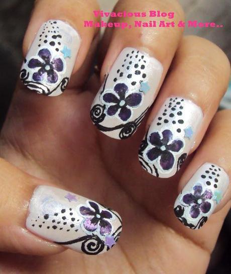 Purple Pink Flower Nail Art