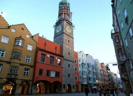 The tower in Innsbruck, Austria gives a romantic feeling to the old town.