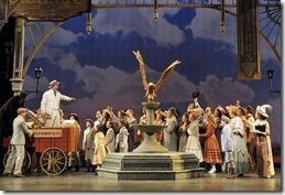 The trouble is only getting started when charming huskster Harold Hill (Stef Tovar) starts passing out the band instruments to the unsuspecting residents of River City, Iowa in Paramount Theatre’s production of The Music Man, directed by Rachel Rockwell. (photo credit: Liz Lauren)