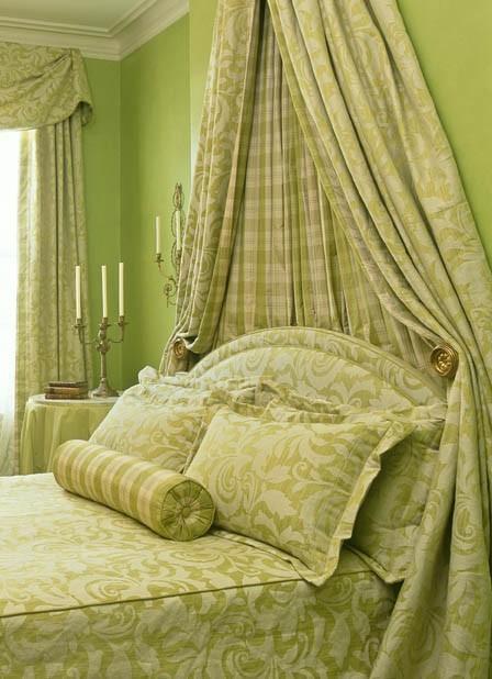 elegant bedroom in greens