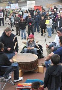 Native drummers perform at the start of a demonstration Monday by Keystone XL pipeline opponents. The pipeline would transport tar sands oil from Canada to the Gulf of Mexico.