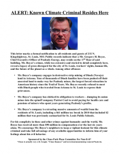 Flyer distributed near Peabody CEO Greg Boyce's St. Louis home identifying him as a 