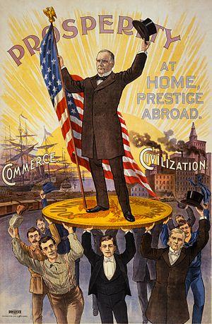 Campaign poster showing William McKinley holdi...