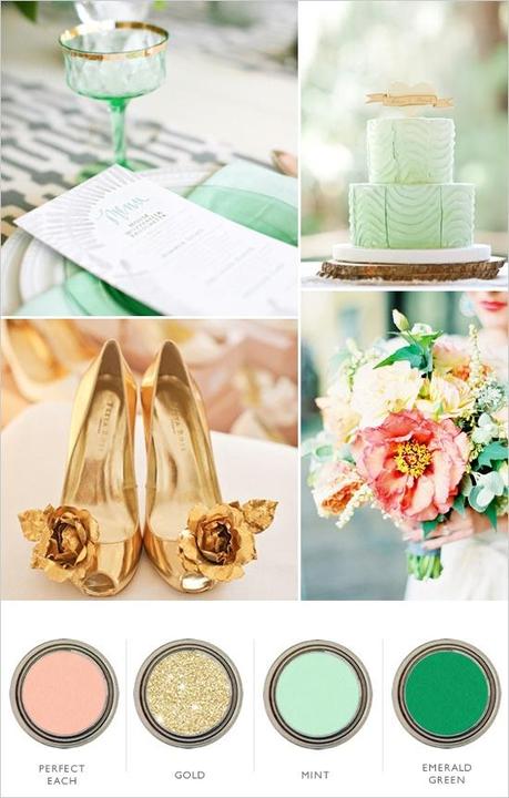Peach, Mint, Emerald and Gold Color Palette