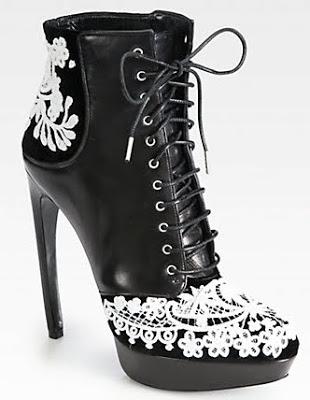 Shoe of the Day | Alexander McQueen Leather & Embroidered Velvet Lace-Up Ankle Boots