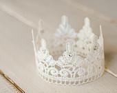 White Lace Newborn Crown, Photography Prop, Swarovski Crystals - FeatherRiverBoutique