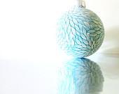 Aqua Blue and White Hand painted glass ornament Small - PearlesPainting