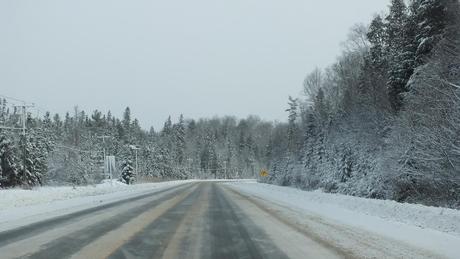 snow on highway 60 - Algonquin Park - Ontario