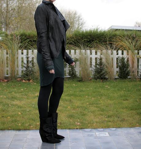 The Helmut Lang dress, the Muubaa leather jacket and the Lazio boots