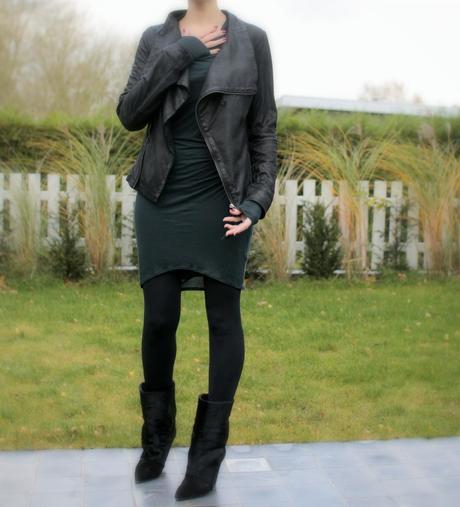 The Helmut Lang dress, the Muubaa leather jacket and the Lazio boots