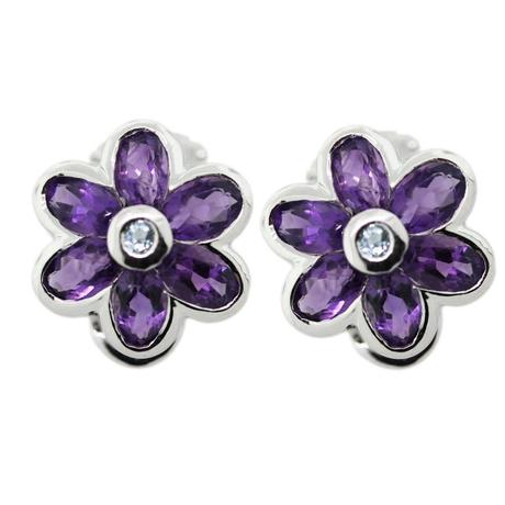 14k White Gold Amethyst Aquamarine Button Clip Earrings, amethyst earrings