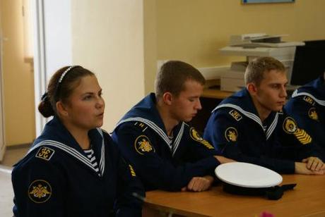 Some young students attend Russian military style cadet school.