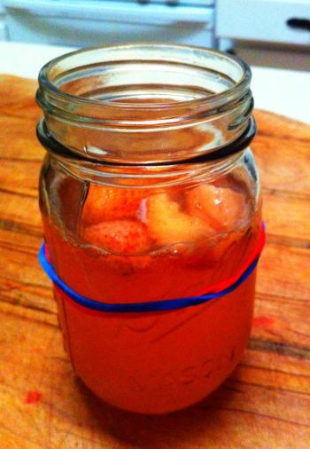 home-brewed strawberry kombucha