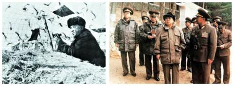 Kim Il Sung visits Mt. Taedok in 1963 (L) and Kim Jong Il visits the historical site (R) in 1996 (Photos: KCNA)