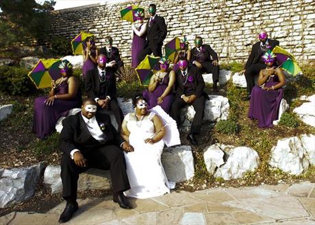 wedding party in Mardi Gras costumes