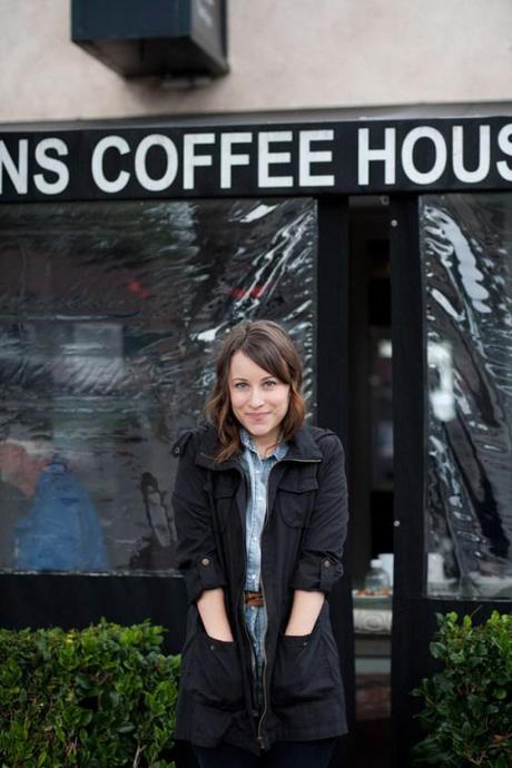 NookAndSea-Sorella-Muse-Photography-The-Portraiteer-JC-Beans-Coffee-House-Dana-Point-Black-Jacket-Pockets-Zipper-Vinyl-Brown-Belt-Fashion-Outfit-Post-Utility-Wavy-Hair-Beach-Waves-California-Style