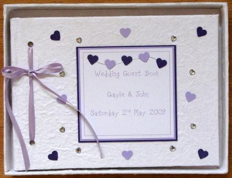 wedding guest book lilac hearts