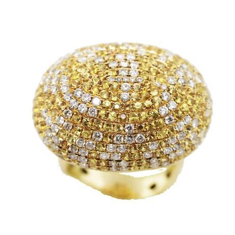 18K Yellow Gold, Diamond and Yellow Sapphire Pave Domed Ring