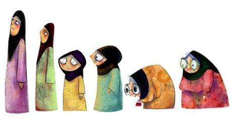 Miriam's first sketches of different types of burka ladies - too cute.