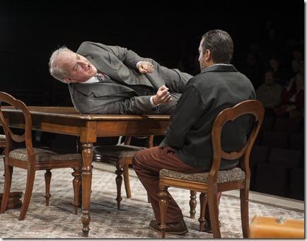 Goldberg (ensemble member Francis Guinan) and McCann (Marc Grapey) in Steppenwolf Theatre Company’s production of The Birthday Party by Harold Pinter, directed by ensemble member Austin Pendleton. 