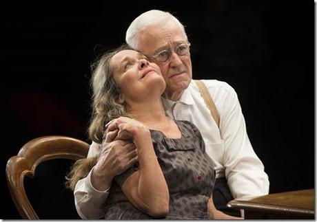 ) Petey (ensemble member John Mahoney) embraces his wife, Meg (ensemble member Moira Harris) in Steppenwolf Theatre Company’s production of The Birthday Party by Harold Pinter, directed by ensemble member Austin Pendleton. 