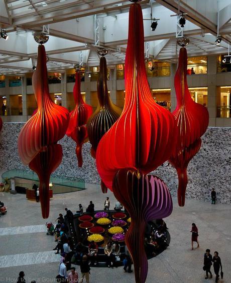 Chinese New Year decorations at The Landmark - bright blooming coulurs