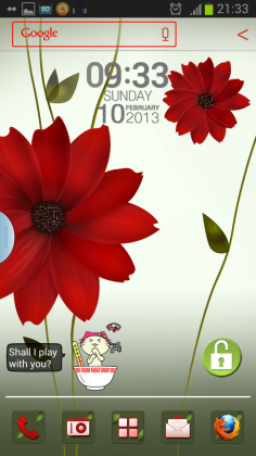 Home Screen showing Atom Theme and Atom Digital Clock widget