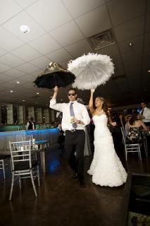 parasols bride and groom