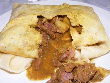 Curry Beef Roti in Trinidad