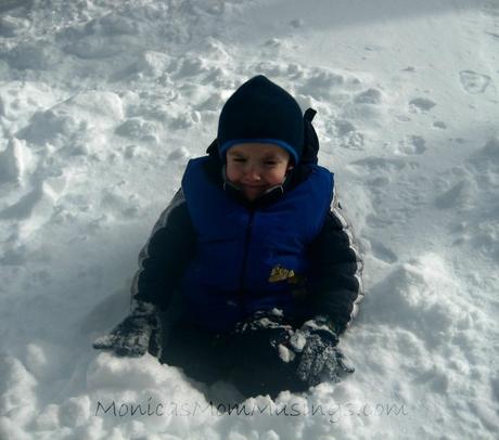 This is my son, standing, not sitting in the snow. He's not even touching the ground.