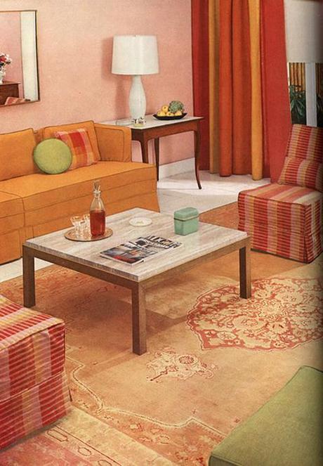 Vintage color blocked living room