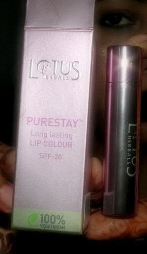 The packaging of Lotus Herbals Purestay Lipstick in Apricot Bliss