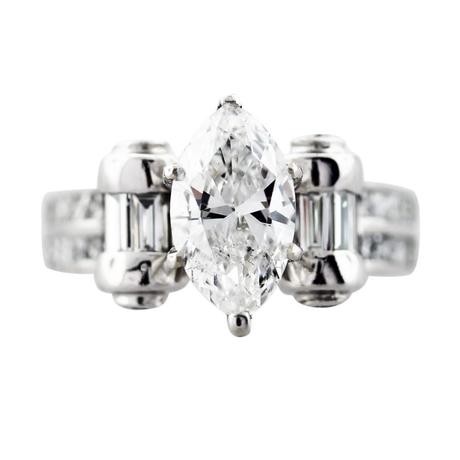 1.62 Carat Marquise Cut Diamond Engagement Ring 18K White Gold, marquise engagement ring