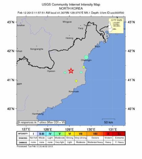 USGS Intensity map released on 12 February 2013 (Photo: USGS)