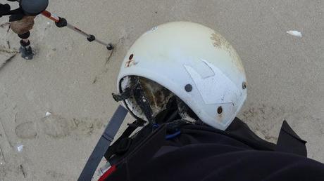 helmet found on beach attached to pack